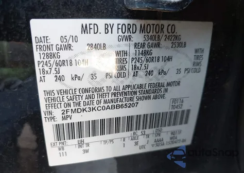 2010 Ford Edge Limited from USA, damaged, VIN 2FMDK3KC0ABB65207